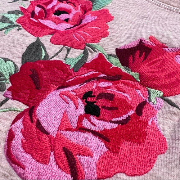 Halogen Oversized Heather Pink Sweatshirt Small Embroidered Roses Dolman Sleeves - Picture 7 of 14